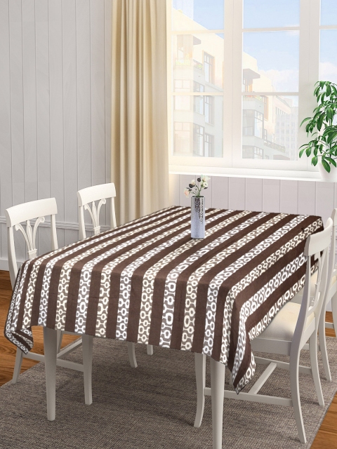 

NEUDIS Brown & Beige Striped Cotton Rectangular 6 Seater Table Cover