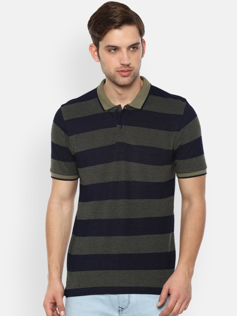 

Van Heusen Sport Men Navy Blue & Grey Striped Polo Collar T-shirt