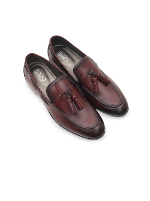 

Rosso Brunello Men Burgundy Solid Genuine Leather Formal Tasseled Loafers