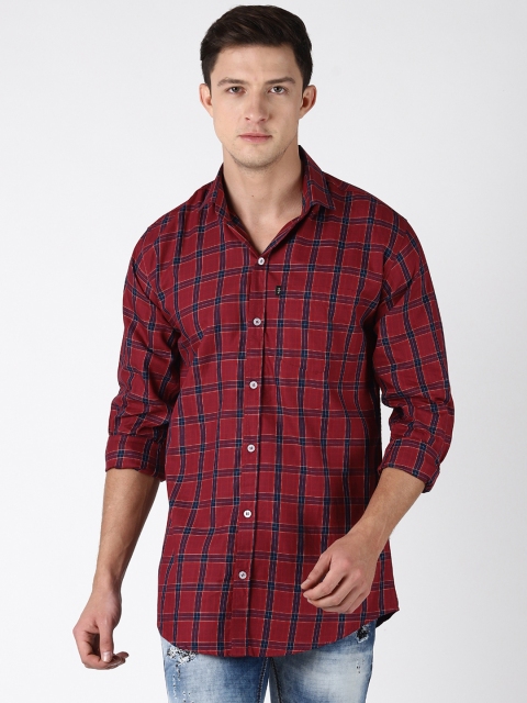 

LEVIZO Men Red & Navy Blue Regular Fit Checked Casual Shirt
