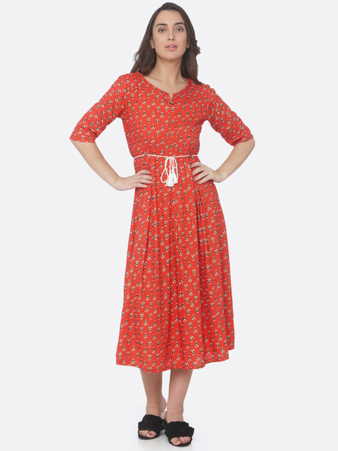 

RAISIN Women Red Printed A-Line Ethnic Dress