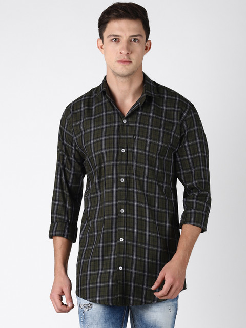 

LEVIZO Men Green & Black Regular Fit Checked Casual Shirt