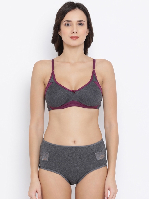 

Clovia Women Grey Solid Lingerie Set COMBBP78032B