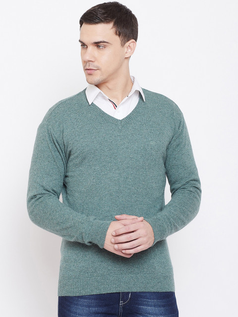 

METTLE Men Green Solid Pullover Sweater
