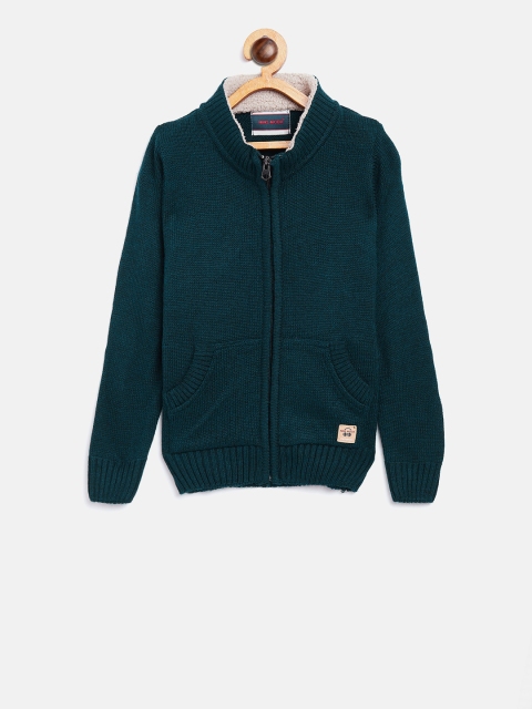 

Nins Moda Boys Green Solid Front Open Sweater