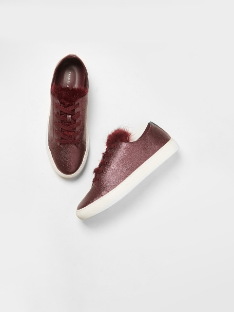 

CHARLES & KEITH Women Burgundy Solid Sneakers