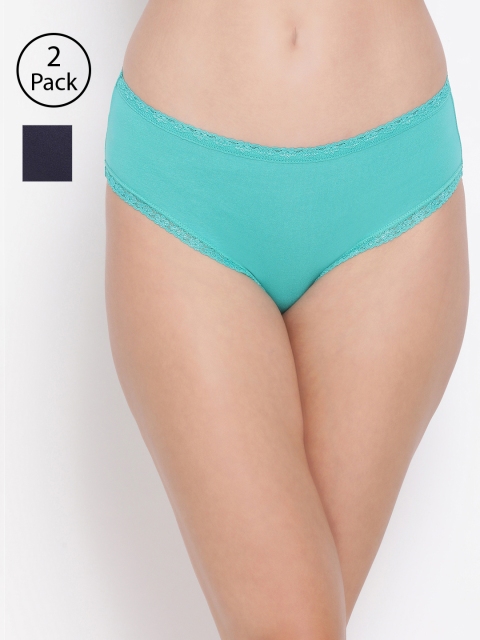 Clovia Women Pack Of 2 Cotton Hipster Briefs COMPNC731S, Navy blue