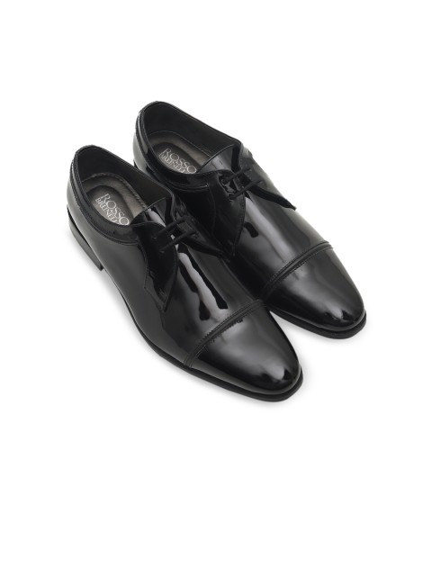 

Rosso Brunello Men Black Solid Leather Formal Derbys