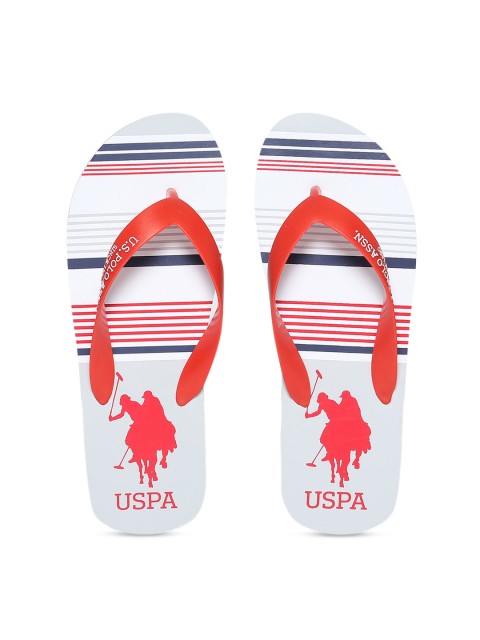 

U.S. Polo Assn. Men Red & Grey Striped Thong Flip-Flops
