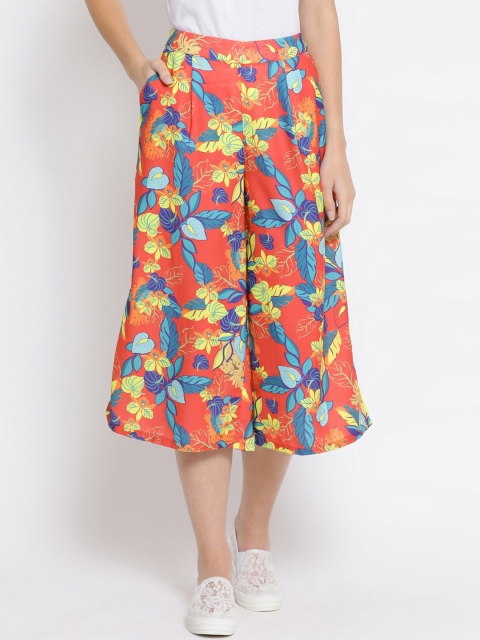 

Oxolloxo Women Red & Blue Regular Fit Printed Culottes