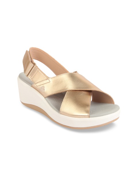

Clarks Women Gold-Toned & White Solid Sandals