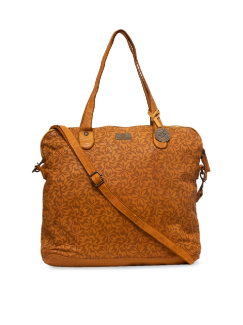 

KOMPANERO Mustard Yellow Printed Genuine Leather Shoulder Bag