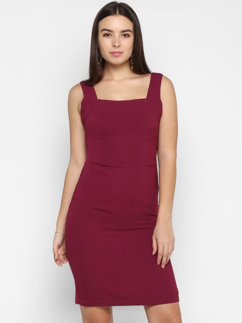 

MIAMINX Women Burgundy Solid Sheath Dress
