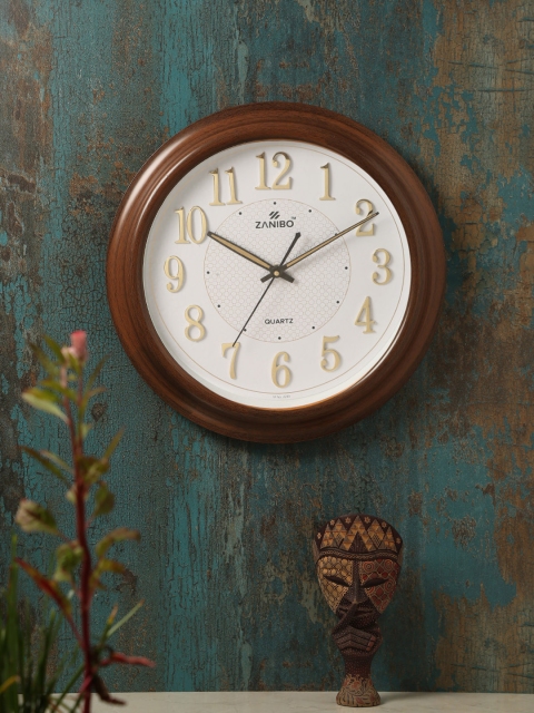 

ZANIBO White & Brown Round Printed Analogue Wall Clock
