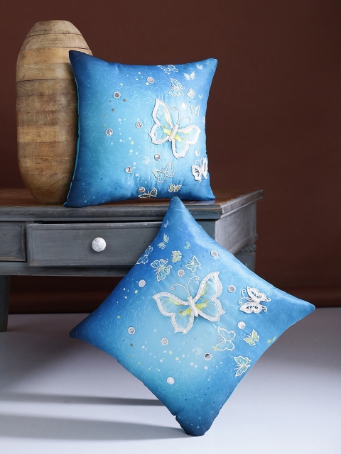 Alina decor Blue Set of 2 Quirky Square Cushion Covers