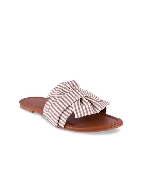 

BuckleUp Women Brown & White Striped Open Toe Flats