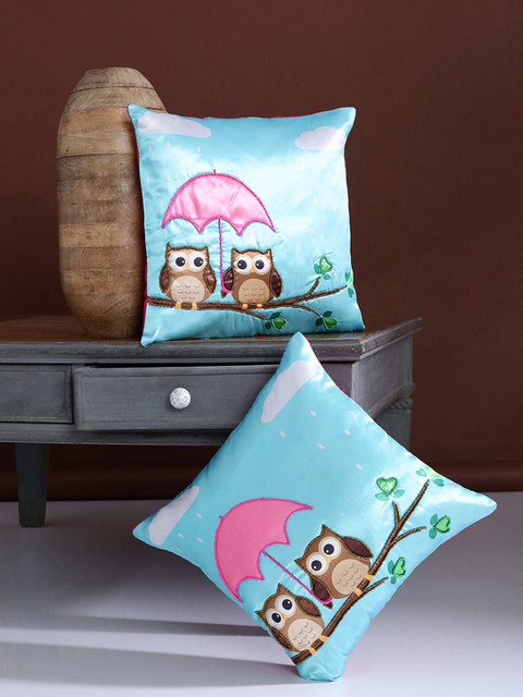 

Alina decor Blue & Pink Set of 2 Solid Square Cushion Covers