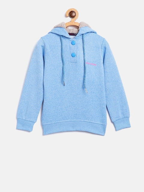 

Nins Moda Girls Blue Solid Hooded Sweatshirt
