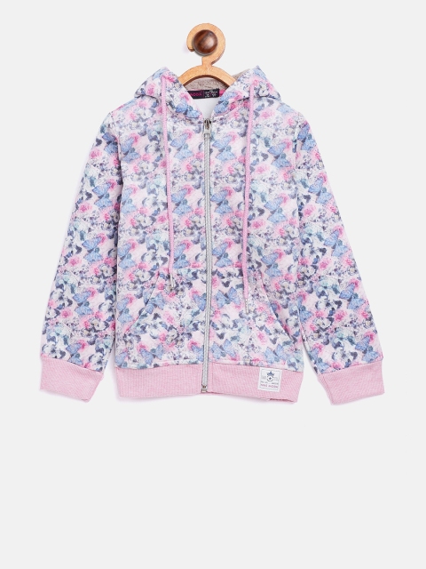 

Nins Moda Girls Pink & Blue Printed Hooded Sweatshirt