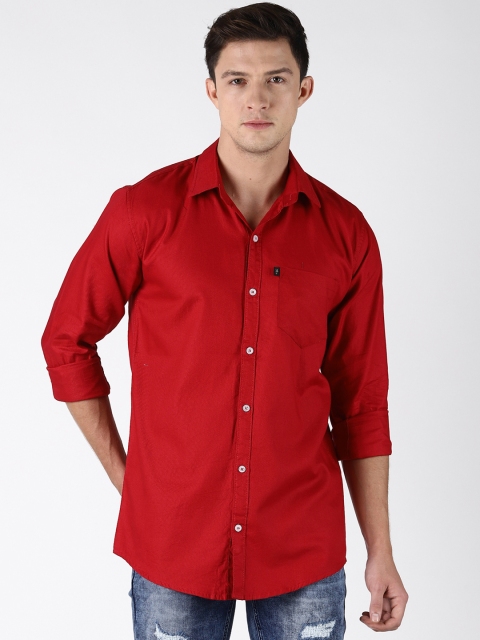 

LEVIZO Men Red Premium Regular Fit Solid Casual Shirt