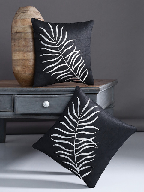 

Alina decor Black Set of 2 Embroidered Square Cushion Covers
