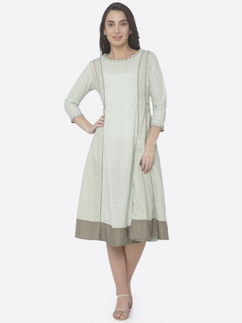 

RAISIN Women Sea Green Printed A-Line Ethnic Dress