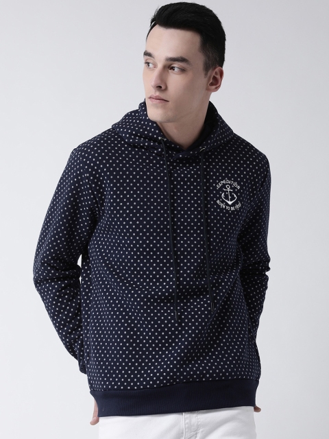 

Club York Men Navy Blue & White Printed Hooded Sweatshirt