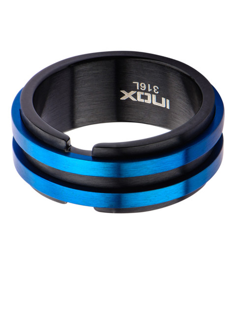 

Inox Jewelry Men Blue & Black Stainless Steel Double Layer Banded Ring