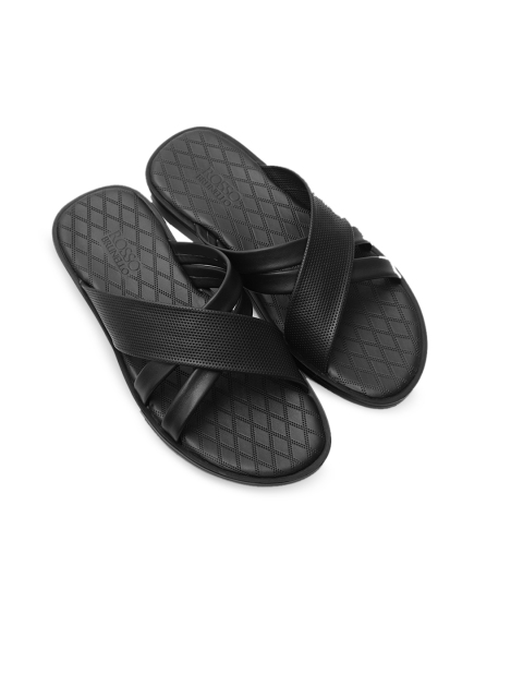 

Rosso Brunello Men Black Textured Genuine Leather Sandals