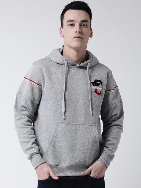 

Club York Men Grey Solid Hooded Sweatshirt