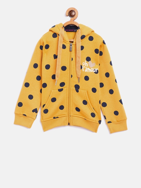 

Nins Moda Girls Mustard Yellow & Black Printed Hooded Sweatshirt