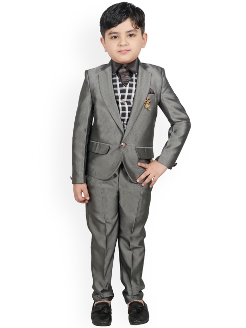 

SG YUVRAJ Boys Grey & Black Solid Formal 3 Piece Suit