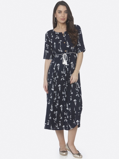 

RAISIN Women Navy Blue Printed A-Line Ethnic Dress