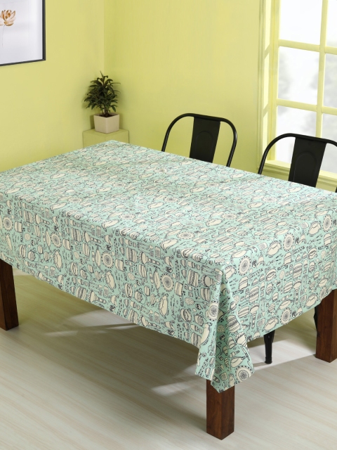 Chumbak Turquoise Blue & White Printed Square Table Cover