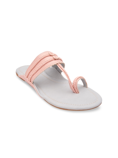 

Jivaana Women Peach-Coloured Solid Synthetic Patent One Toe Flats