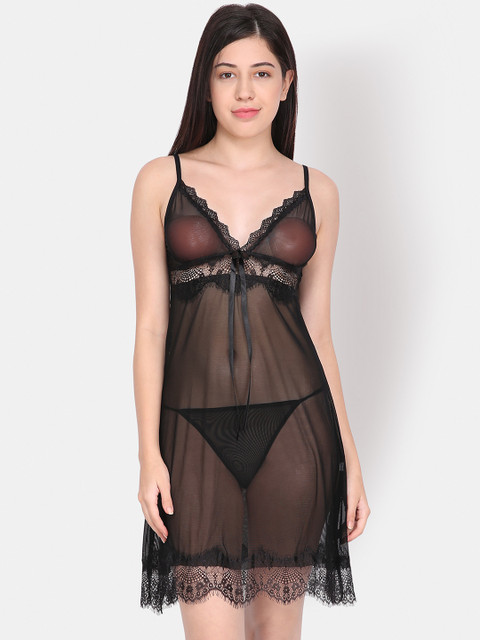 

Ms.Lingies Black Self Design Baby Doll MS075