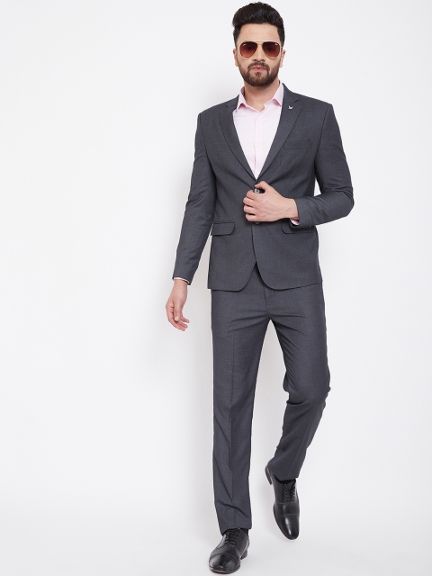 

Canary London Men Grey Self-Design Single-Breasted Slim-Fit Suit