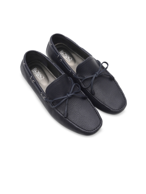 

Rosso Brunello Men Navy Blue Solid Genuine Leather Driving Loafers