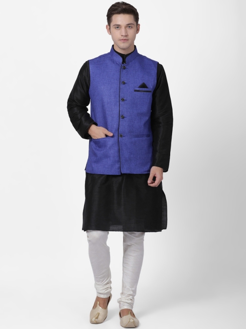 

TABARD Men Blue & Black Solid Kurta with Churidar