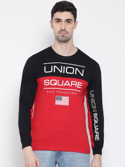 

METTLE Men Multicoloured Colourblocked Round Neck T-shirt, Red