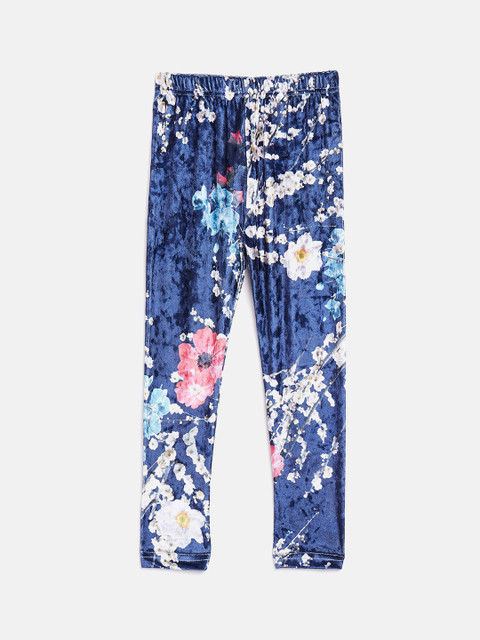 

Nins Moda Girls Navy Blue & White Printed Ankle-Length Pure Velvet Leggings