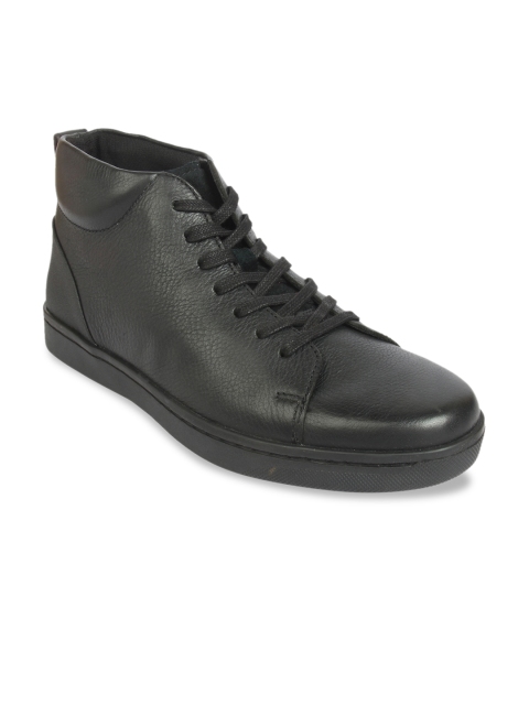 

Clarks Men Black Solid Leather Mid-Top Sneakers