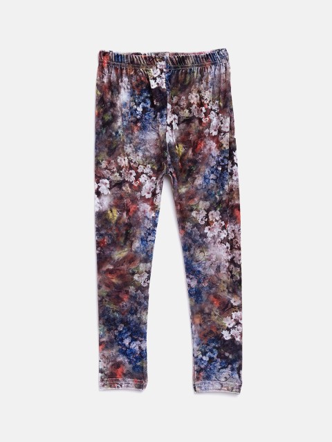 

Nins Moda Girls Coffee Brown & Blue Printed Ankle-Length Pure Velvet Leggings