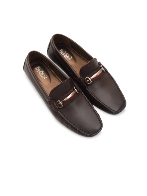 

Rosso Brunello Men Deep Brown Solid Leather Formal Loafers
