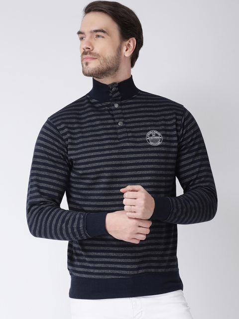 

COBB Men Navy Blue Striped Sweatshirt