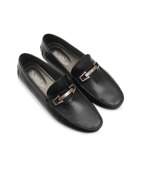 

Rosso Brunello Men Black Solid Genuine Leather Horsebit Loafers