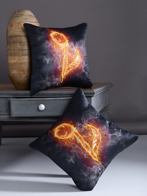 

Alina decor Black & Yellow Set of 2 Abstract Square Cushion Covers