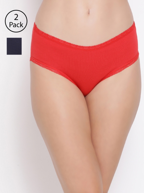 

Clovia Women Pack Of 2 Cotton Hipster Briefs COMPNC742S, Red