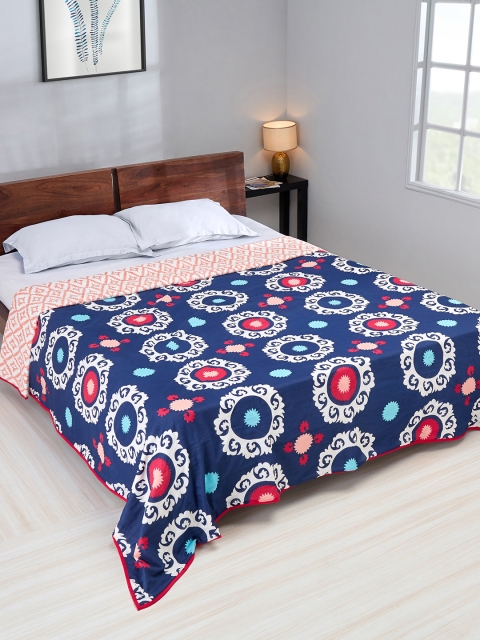 

Chumbak Pink & Navy Blue Ethnic Motifs Heavy Winter 210 GSM Double Bed Dohar