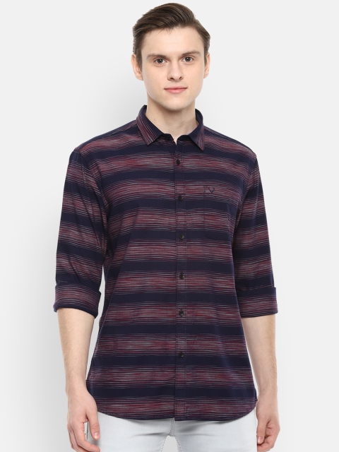 

Allen Solly Sport Men Navy Blue Red Regular Fit Striped Casual Shirt